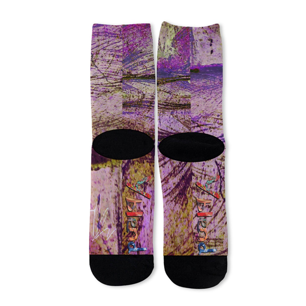 scrapes in purple and yellow Long Socks