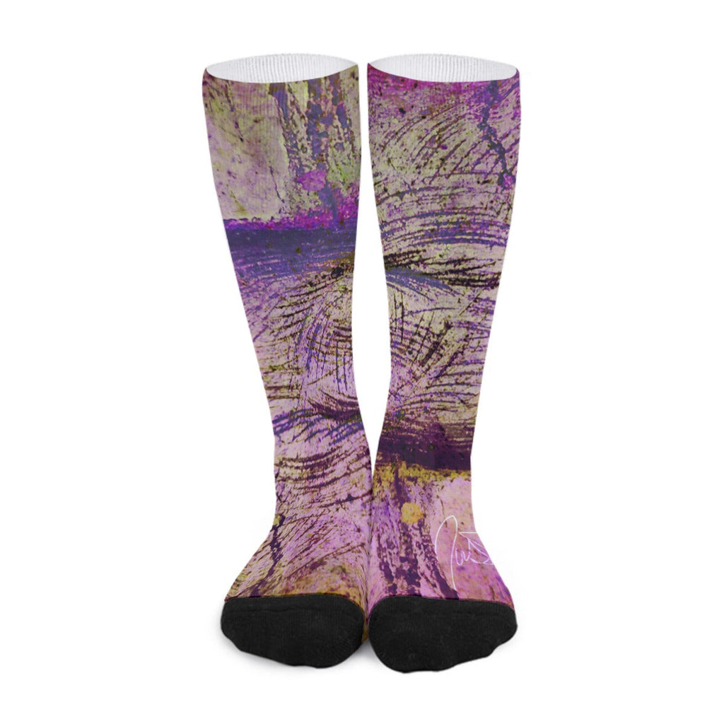 scrapes in purple and yellow Long Socks