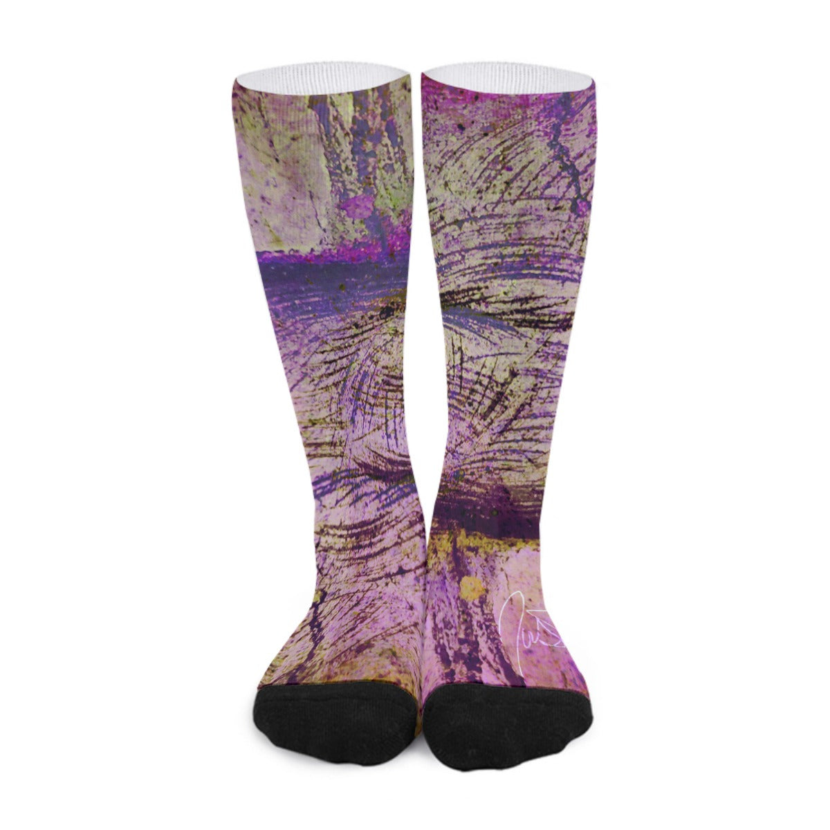 scrapes in purple and yellow Long Socks